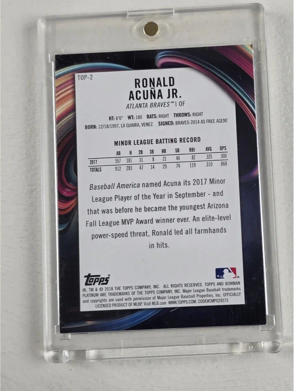 2018 Bowman BL Breakthrough RC Redemption Card Project 70 Holo Ronald Acuna Lot